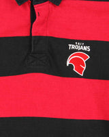 Vintage 90s Rugby Wear Sait Trojans Red &amp; Black Striped Long Sleeve Polo Shirt - L
