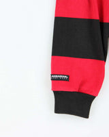 Vintage 90s Rugby Wear Sait Trojans Red &amp; Black Striped Long Sleeve Polo Shirt - L