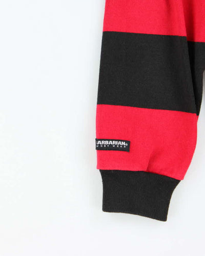 Vintage 90s Rugby Wear Sait Trojans Red & Black Striped Long Sleeve Polo Shirt - L