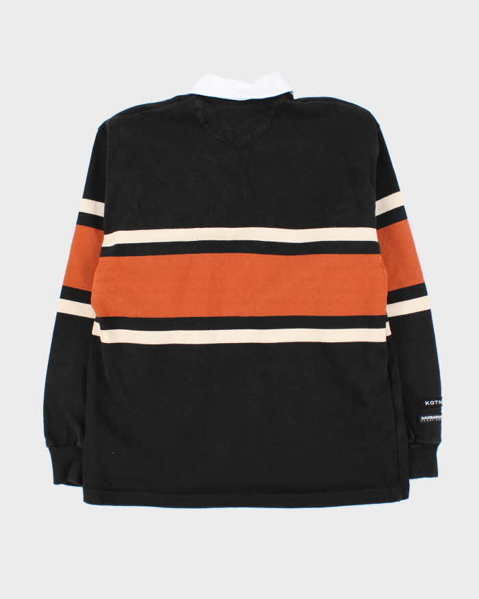 Vintage 90s Rugby Wear Black & Orange Striped Long Sleeve Polo Shirt - S