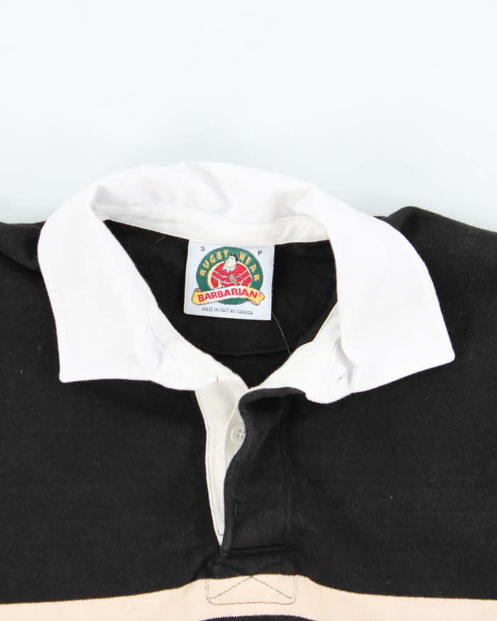 Vintage 90s Rugby Wear Black &amp; Orange Striped Long Sleeve Polo Shirt - S