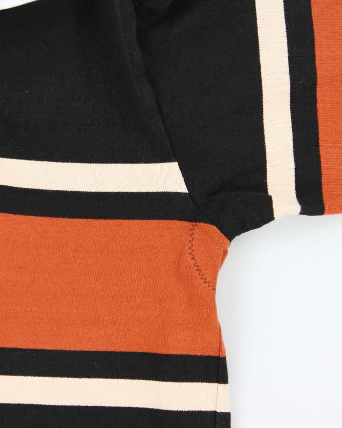 Vintage 90s Rugby Wear Black &amp; Orange Striped Long Sleeve Polo Shirt - S