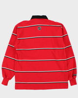 Vintage 90s Rugby Wear Calgary Flames NHL Red &amp; Black Striped Long Sleeve Polo Shirt - L
