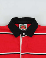 Vintage 90s Rugby Wear Calgary Flames NHL Red &amp; Black Striped Long Sleeve Polo Shirt - L