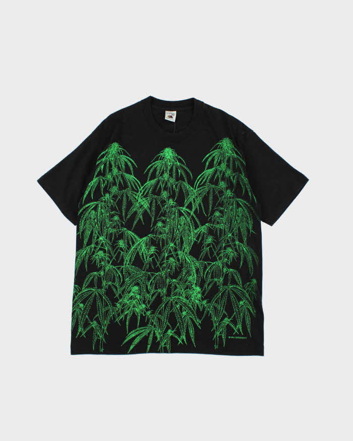 Vintage 90s Fruit Of The Loom Weed Graphic Glow In The Dark T-Shirt - XL