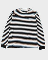 Stussy Black &amp; White Striped Jacquard Logo Long Sleeve T-Shirt - M