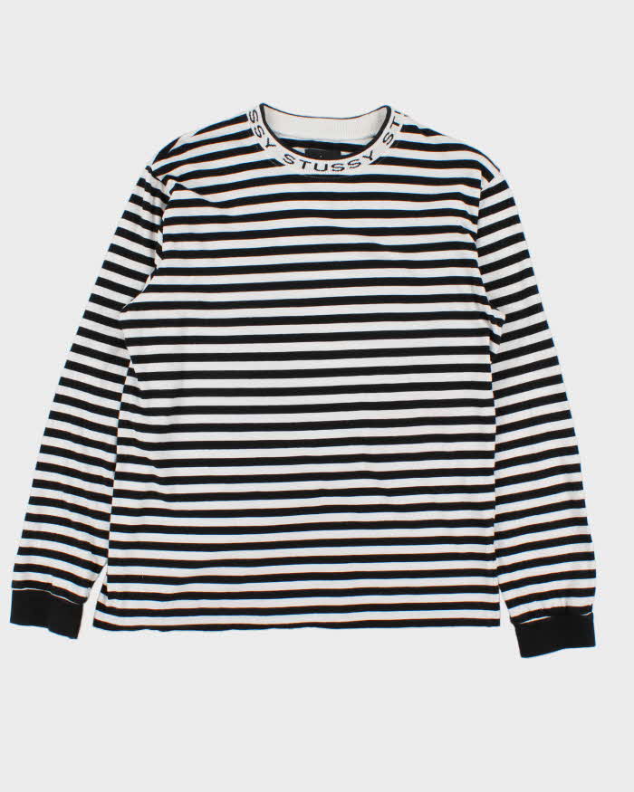 Stussy Black &amp; White Striped Jacquard Logo Long Sleeve T-Shirt - M