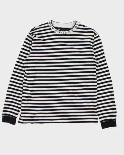 Stussy Black & White Striped Jacquard Logo Long Sleeve T-Shirt - M
