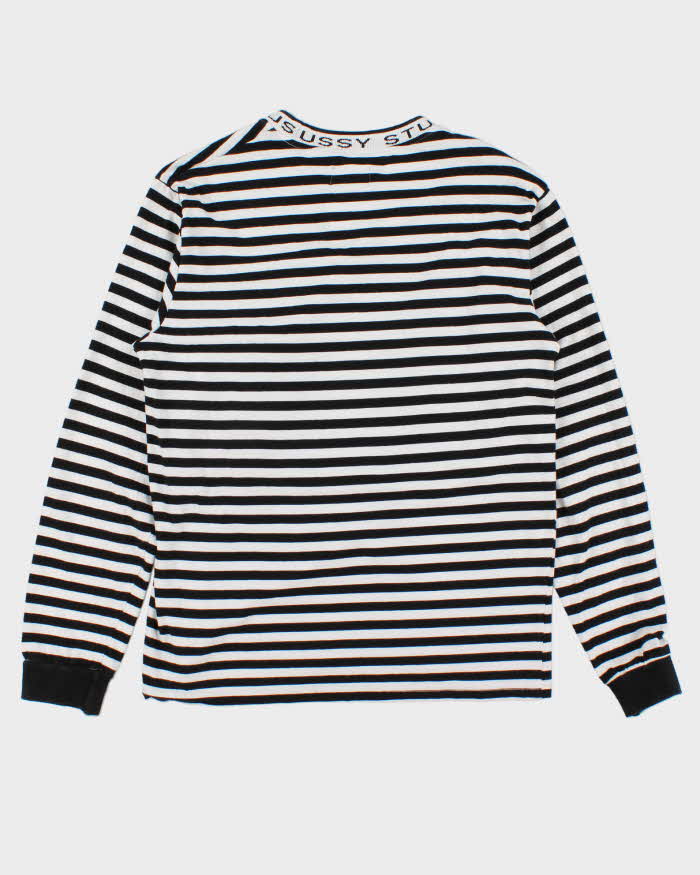 Stussy Black &amp; White Striped Jacquard Logo Long Sleeve T-Shirt - M