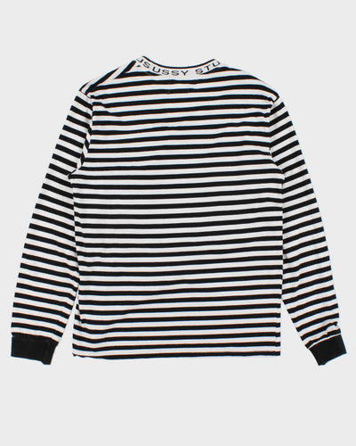 Stussy Black & White Striped Jacquard Logo Long Sleeve T-Shirt - M