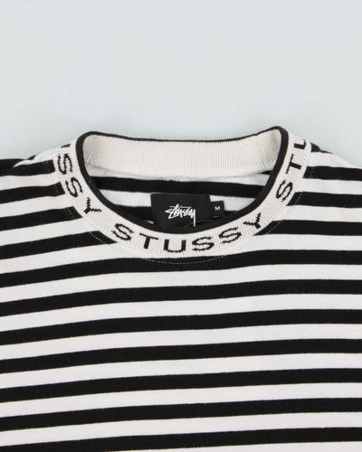 Stussy Black & White Striped Jacquard Logo Long Sleeve T-Shirt - M