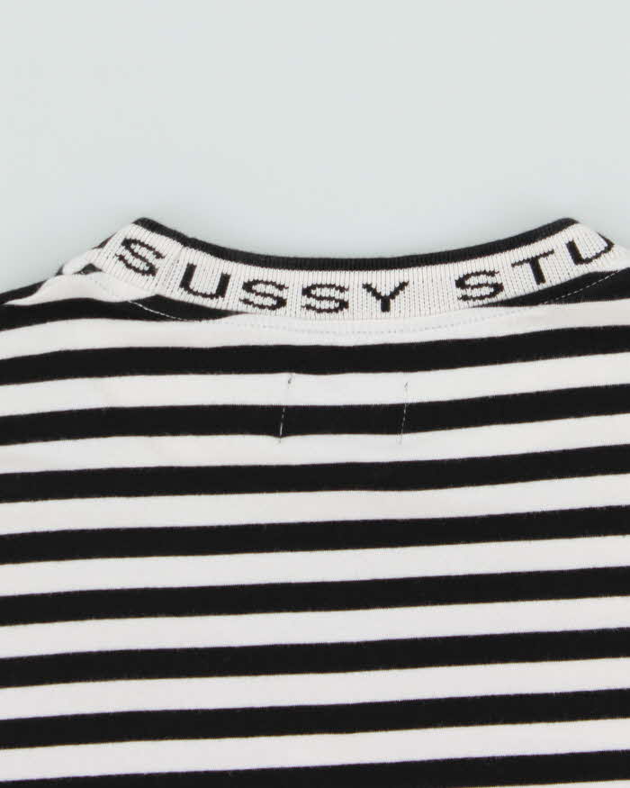 Stussy Black &amp; White Striped Jacquard Logo Long Sleeve T-Shirt - M