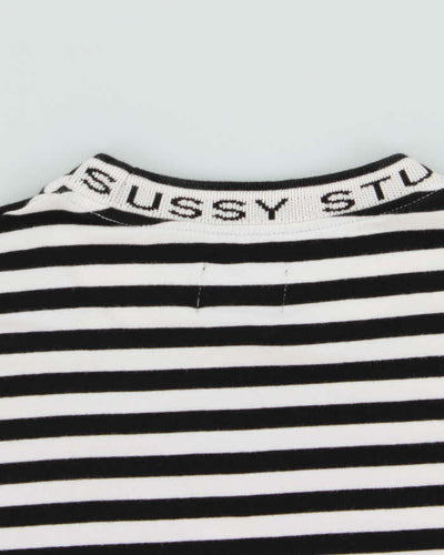 Stussy Black & White Striped Jacquard Logo Long Sleeve T-Shirt - M