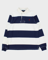 Polo Ralph Lauren Blue &amp; White Striped Long Sleeve Rugby Shirt - L