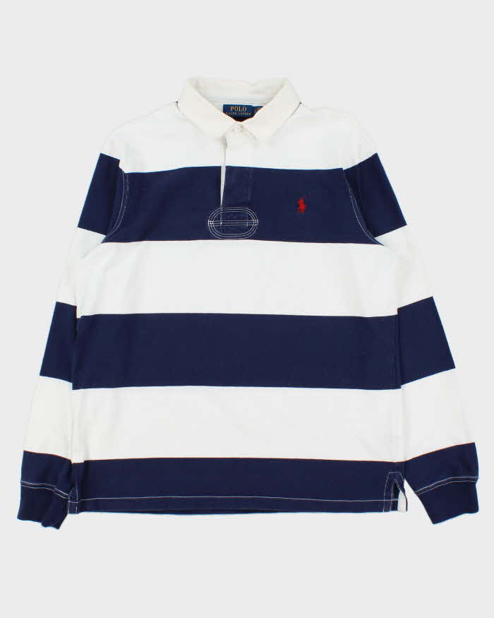 Polo Ralph Lauren Blue &amp; White Striped Long Sleeve Rugby Shirt - L