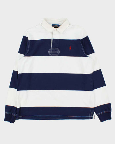 Polo Ralph Lauren Blue & White Striped Long Sleeve Rugby Shirt - L