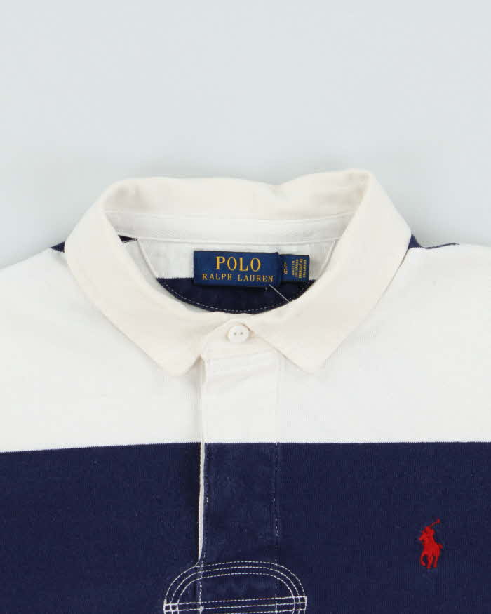 Polo Ralph Lauren Blue &amp; White Striped Long Sleeve Rugby Shirt - L