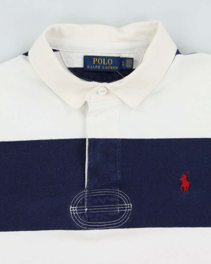 Polo Ralph Lauren Blue &amp; White Striped Long Sleeve Rugby Shirt - L