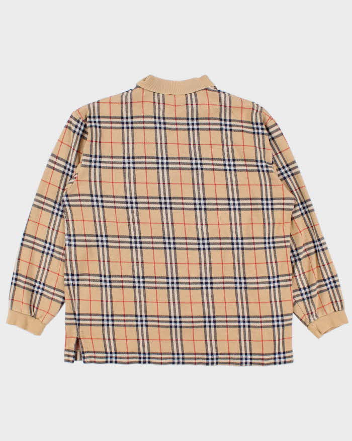 Vintage 1980s Burberry Nova-Check Long Sleeve Polo Shirt - L