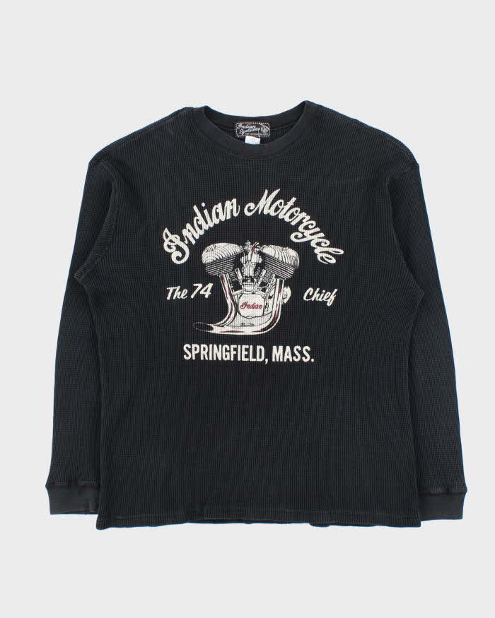 Vintage 1990s Indian Motorcycle Waffle Knit Cotton Long Sleeve T-Shirt - L