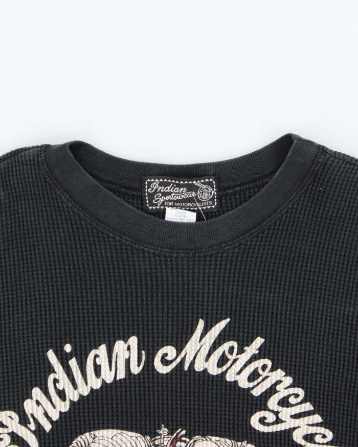 Vintage 1990s Indian Motorcycle Waffle Knit Cotton Long Sleeve T-Shirt - L