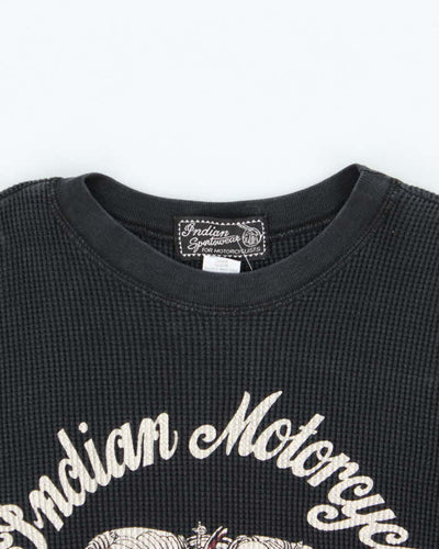Vintage 1990s Indian Motorcycle Waffle Knit Cotton Long Sleeve T-Shirt - L