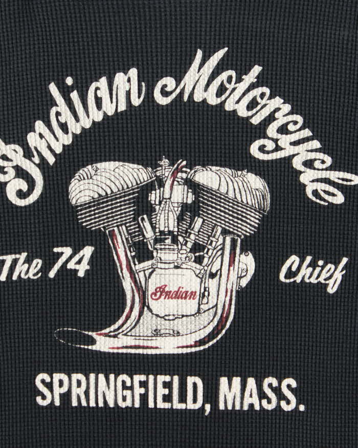 Vintage 1990s Indian Motorcycle Waffle Knit Cotton Long Sleeve T-Shirt - L