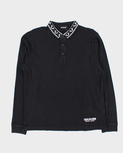 Vintage True Religion Jacquard Long Sleeve Polo Shirt - XL