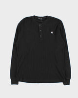True Religion Black Waffle Knit Long Sleeve Henley T-Shirt - M