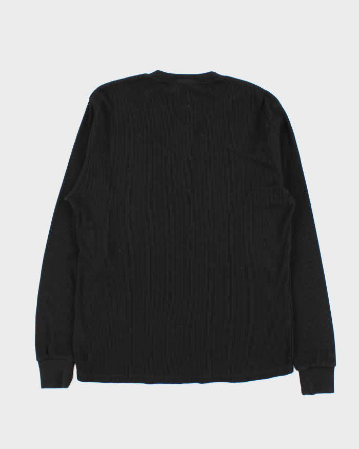 True Religion Black Waffle Knit Long Sleeve Henley T-Shirt - M