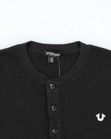 True Religion Black Waffle Knit Long Sleeve Henley T-Shirt - M