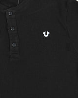 True Religion Black Waffle Knit Long Sleeve Henley T-Shirt - M