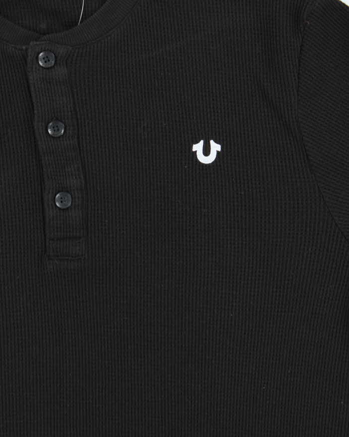 True Religion Black Waffle Knit Long Sleeve Henley T-Shirt - M