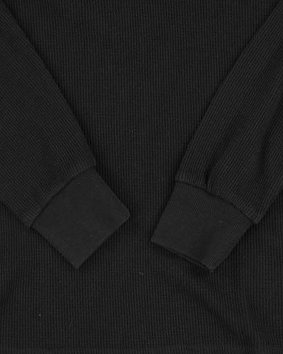 True Religion Black Waffle Knit Long Sleeve Henley T-Shirt - M