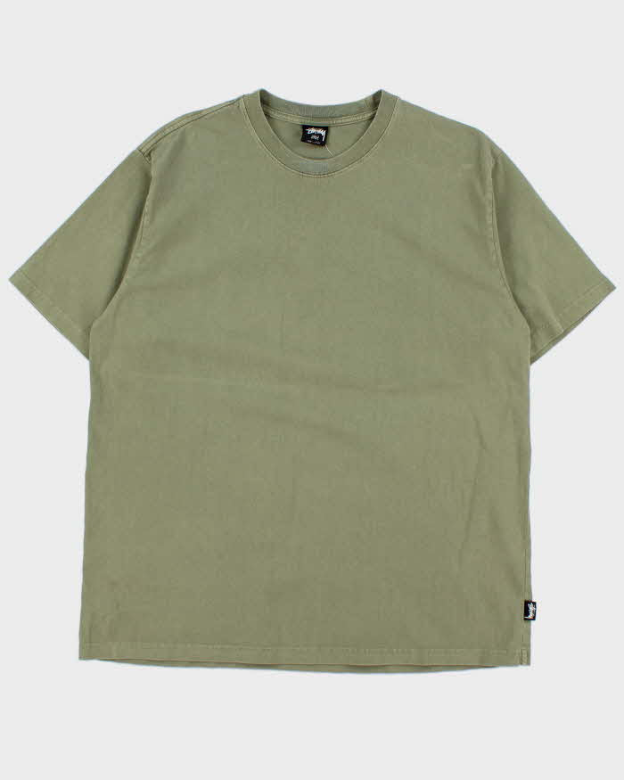 Vintage Stussy Khaki Thick Cotton Crewneck T-Shirt - L
