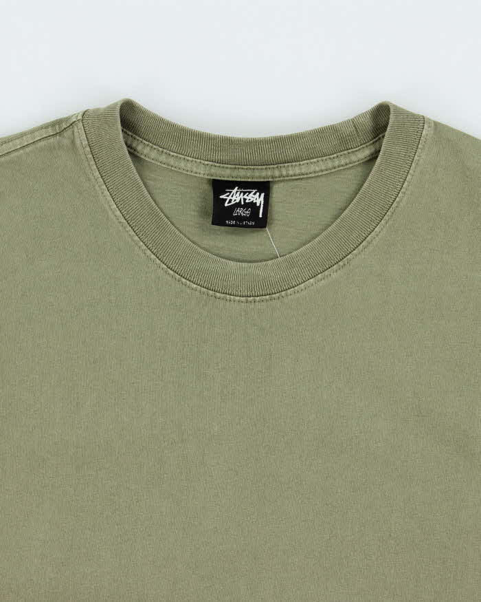 Vintage Stussy Khaki Thick Cotton Crewneck T-Shirt - L