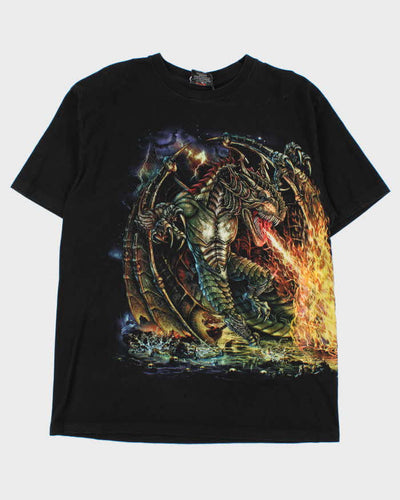 Vintage 90s Dragon Graphic Black Crewneck T-Shirt - XL