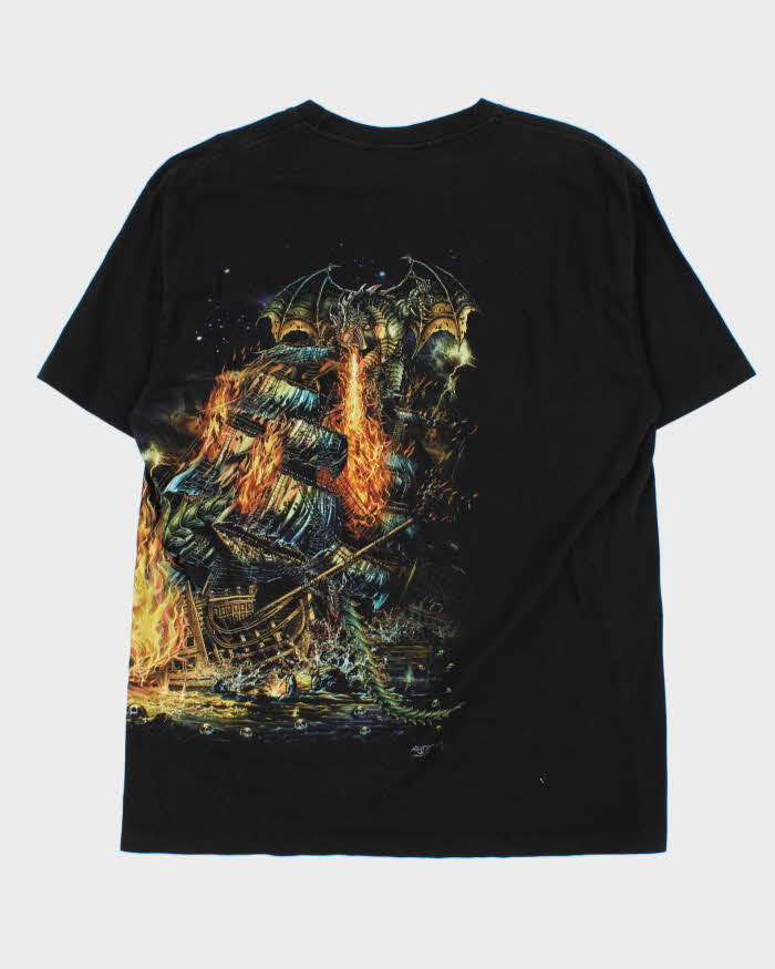 Vintage 90s Dragon Graphic Black Crewneck T-Shirt - XL