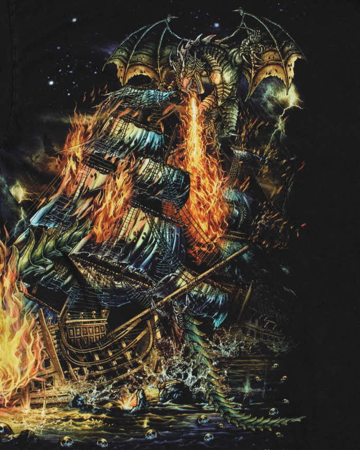 Vintage 90s Dragon Graphic Black Crewneck T-Shirt - XL