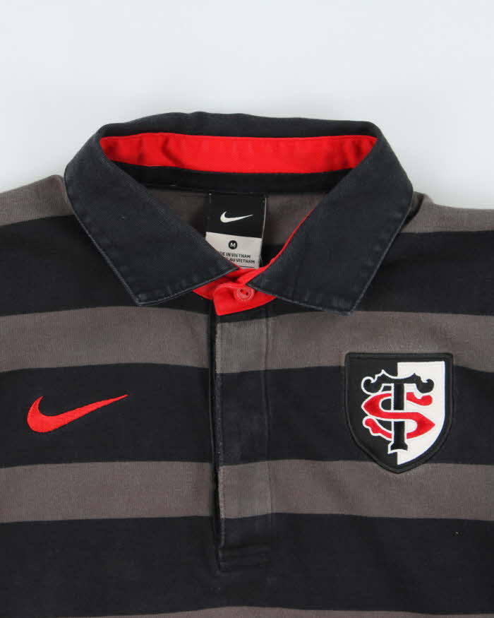 Vintage 00s Nike Toulouse RFC Striped Rugby Shirt - M