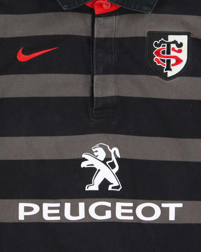 Vintage 00s Nike Toulouse RFC Striped Rugby Shirt - M