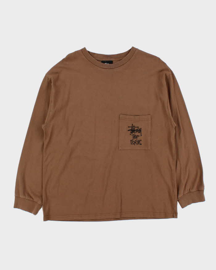 Vintage Brown Stussy Top Form Embroidered Pocket Long Sleeve T-Shirt - L