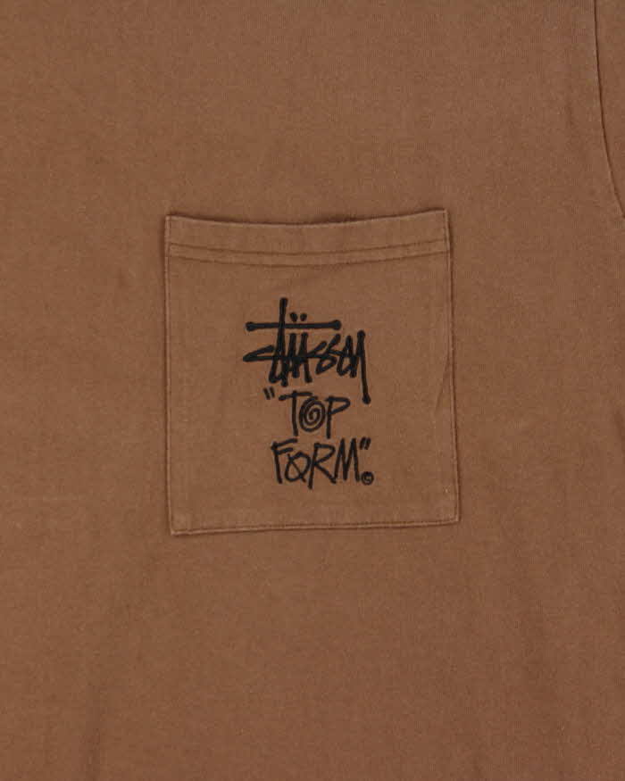 Vintage Brown Stussy Top Form Embroidered Pocket Long Sleeve T-Shirt - L