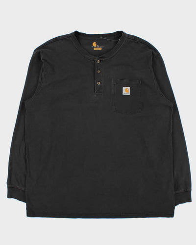 Vintage Carhartt Faded Black Original Fit Pocket Long Sleeve Henley T-Shirt - XL
