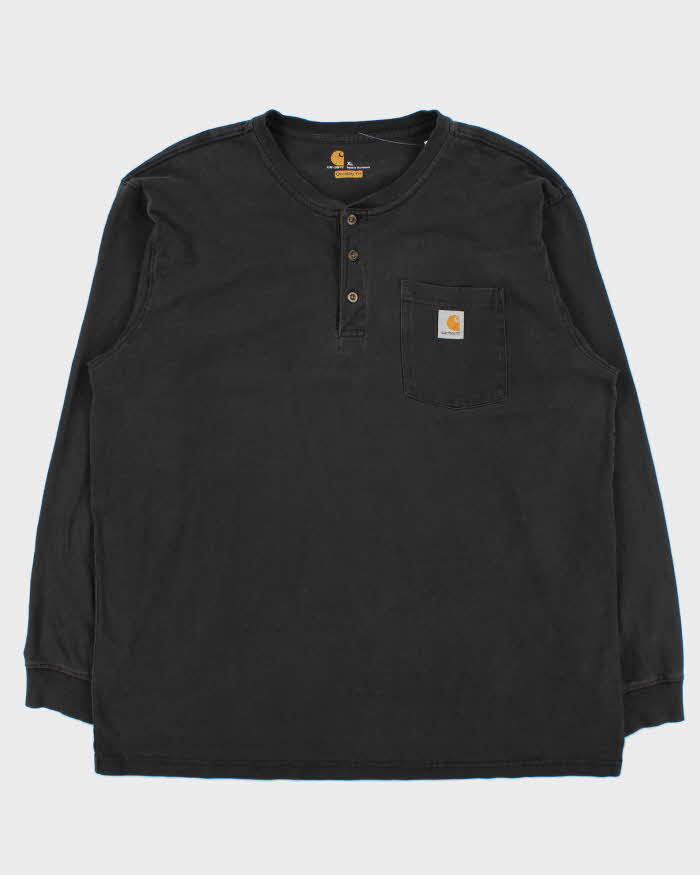 Vintage Carhartt Faded Black Original Fit Pocket Long Sleeve Henley T-Shirt - XL