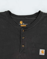 Vintage Carhartt Faded Black Original Fit Pocket Long Sleeve Henley T-Shirt - XL