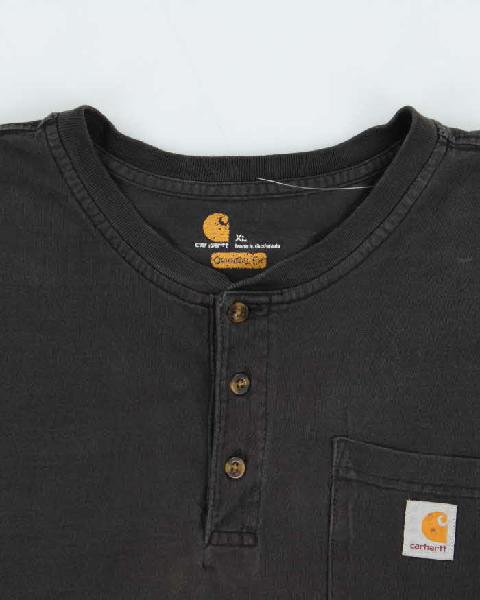 Vintage Carhartt Faded Black Original Fit Pocket Long Sleeve Henley T-Shirt - XL