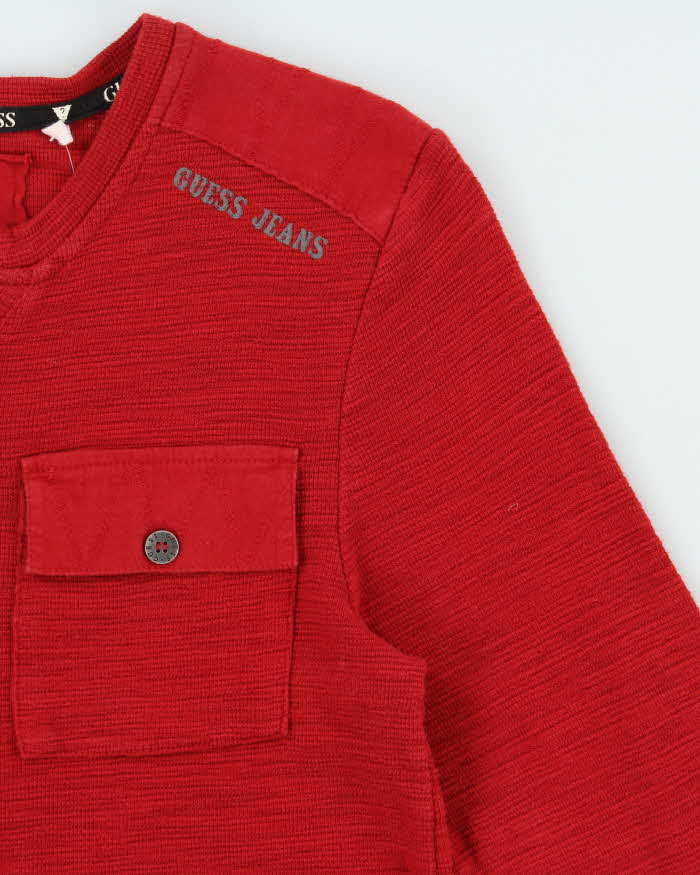 Vintage Y2K Guess Jeans Ribbed V-Neck Long Sleeve T-Shirt - M