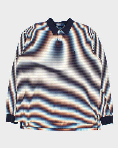 Vintage 1990s Polo Ralph Lauren Striped Pima Cotton Long Sleeve Polo Shirt - L