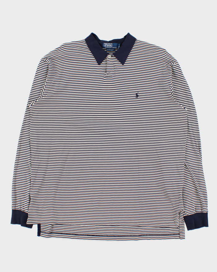 Vintage 1990s Polo Ralph Lauren Striped Pima Cotton Long Sleeve Polo Shirt - L